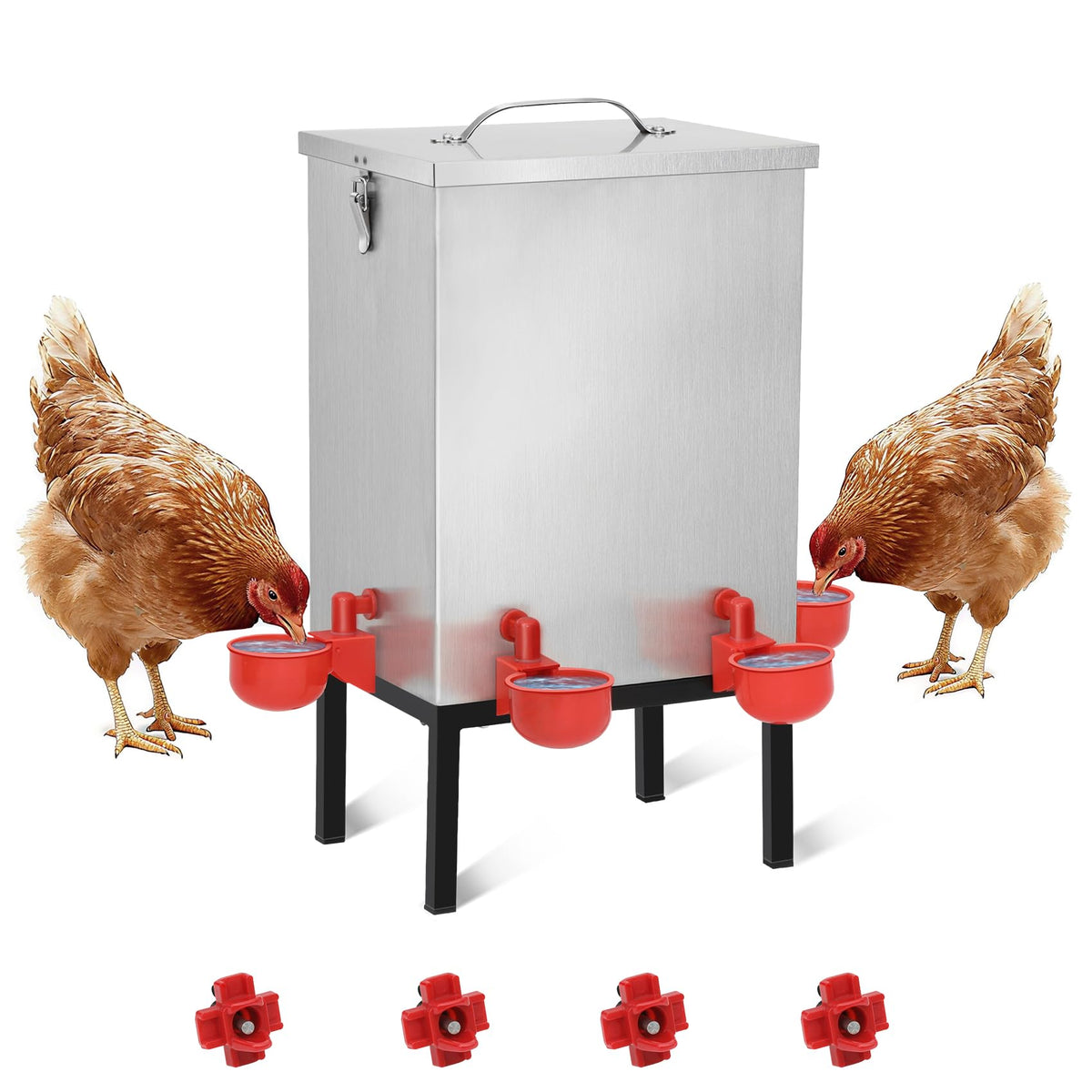 Aowoil 3 gallons chicken waterer side view showing large-capacity hydration for a small flock