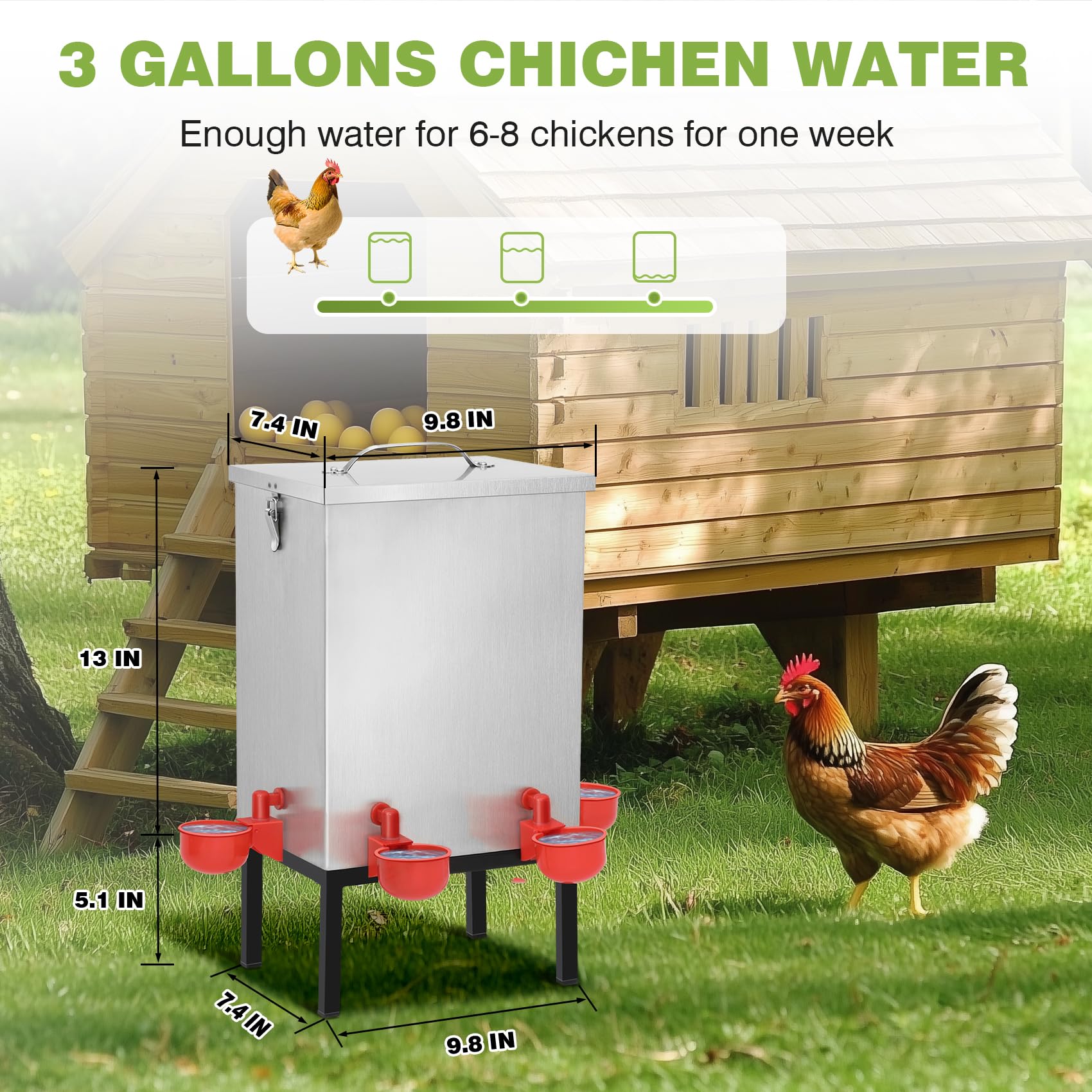 Aowoil chicken waterer with 4 bowls provides automatic hydration and reduced refilling