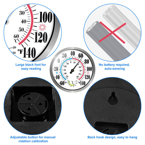 Aowutus large 12-inch dial enables clear room or patio readings