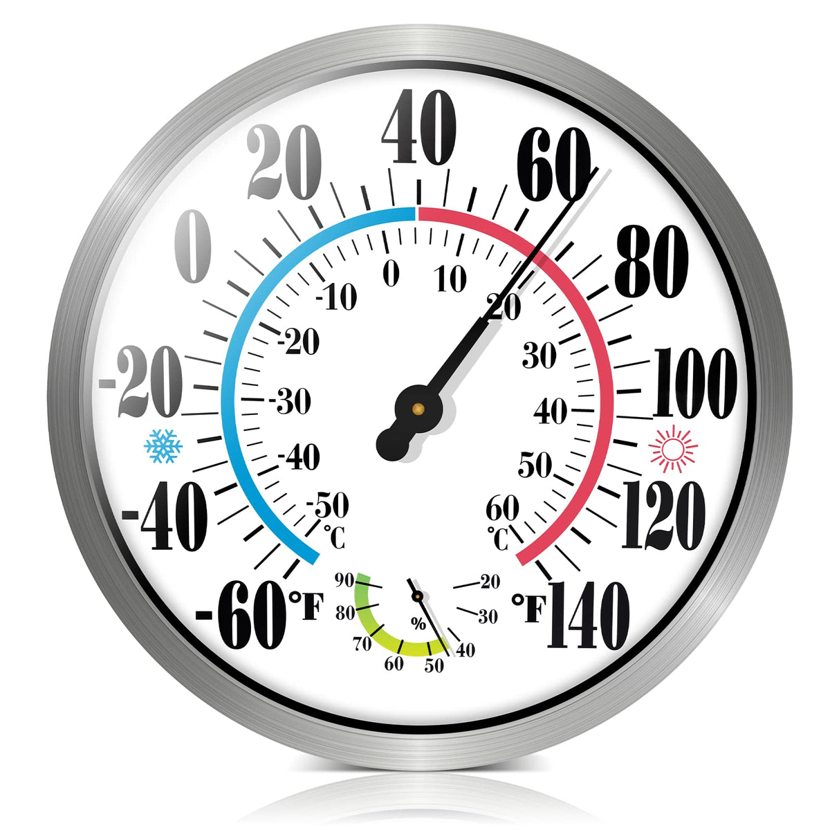 Aowutus outdoor thermometer hygrometer with 12-inch dial for easy outdoor readings