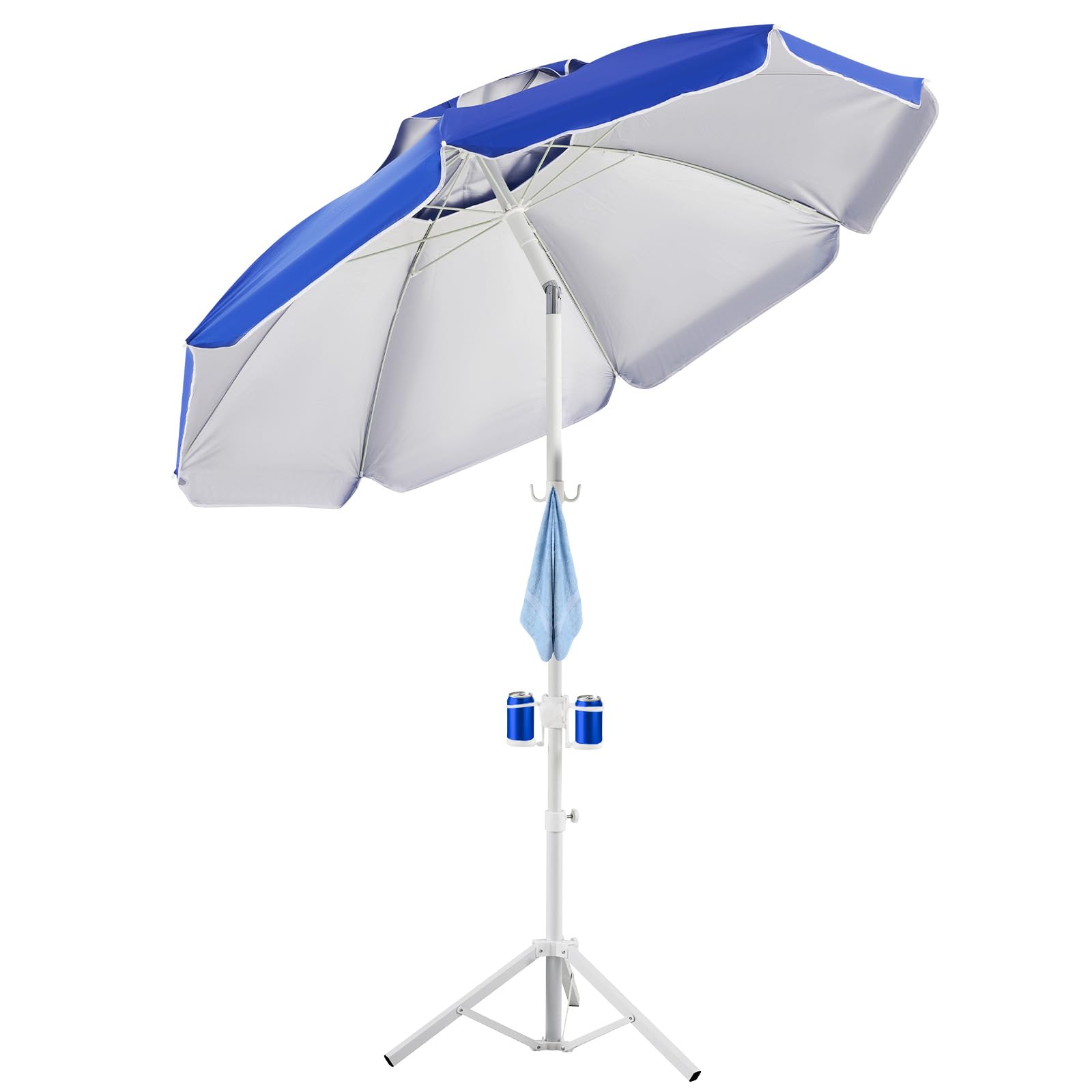 Aoxun 6.5ft blue umbrella with stand provides stable shade for outdoor spaces.