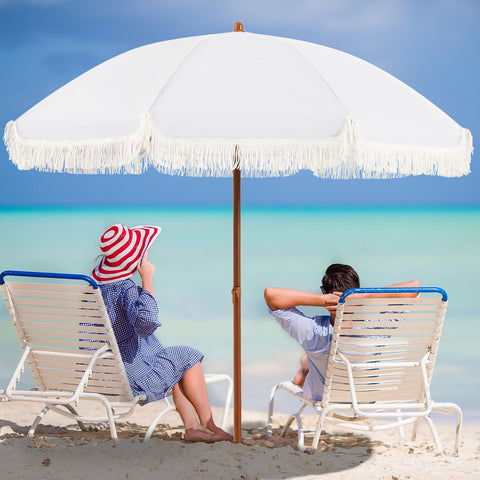 Aoxun 7ft patio umbrella with fringe tassel shade for outdoor spaces