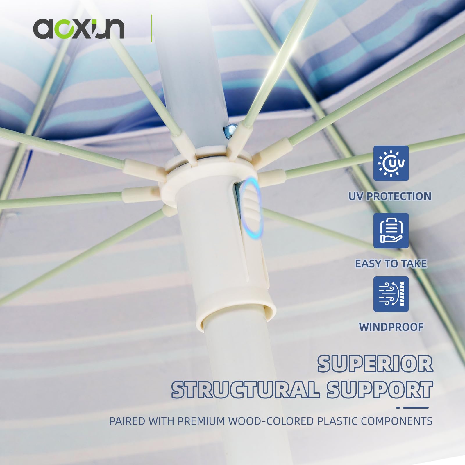 Aoxun navy and white canopy complements outdoor setups.