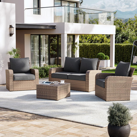 Aoxun seat cushions measure 22.5x20.5 inches with 4-inch foam for support.