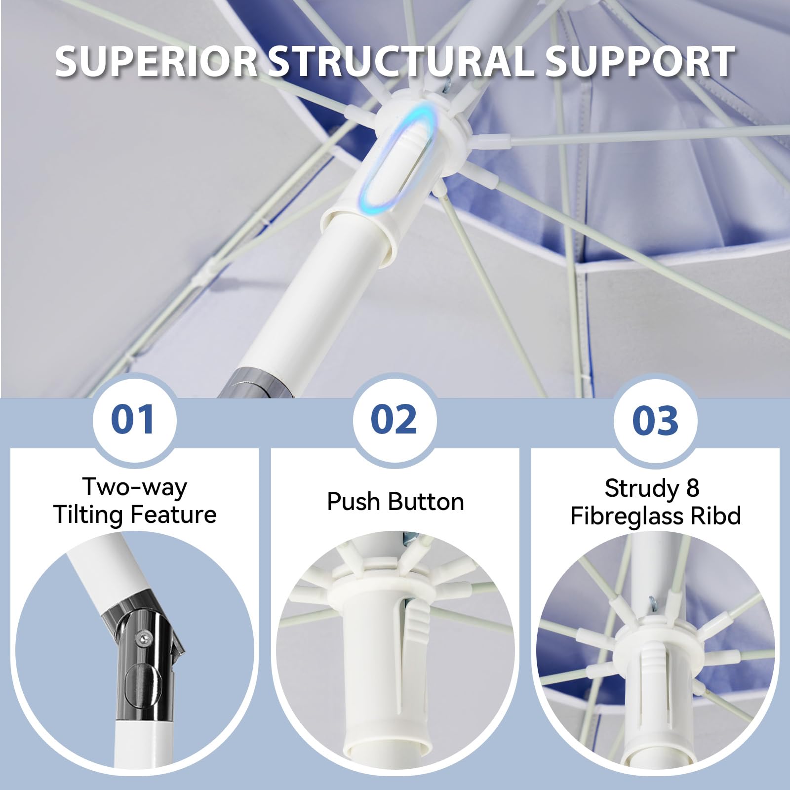 Reflective silver lining enhances UV protection for extended outdoor use.