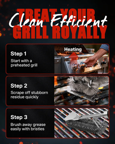 Close-up shows scratch-free cleaning on varied grill grates with AOZOY.
