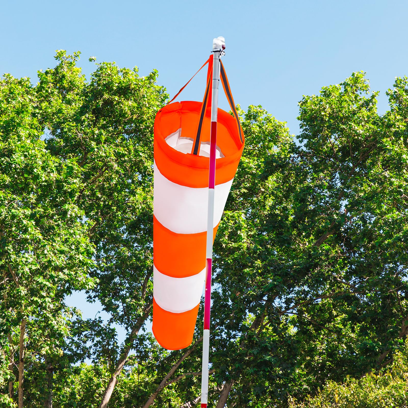 Apausvcm orange and white wind sock increases daytime visibility for safety.