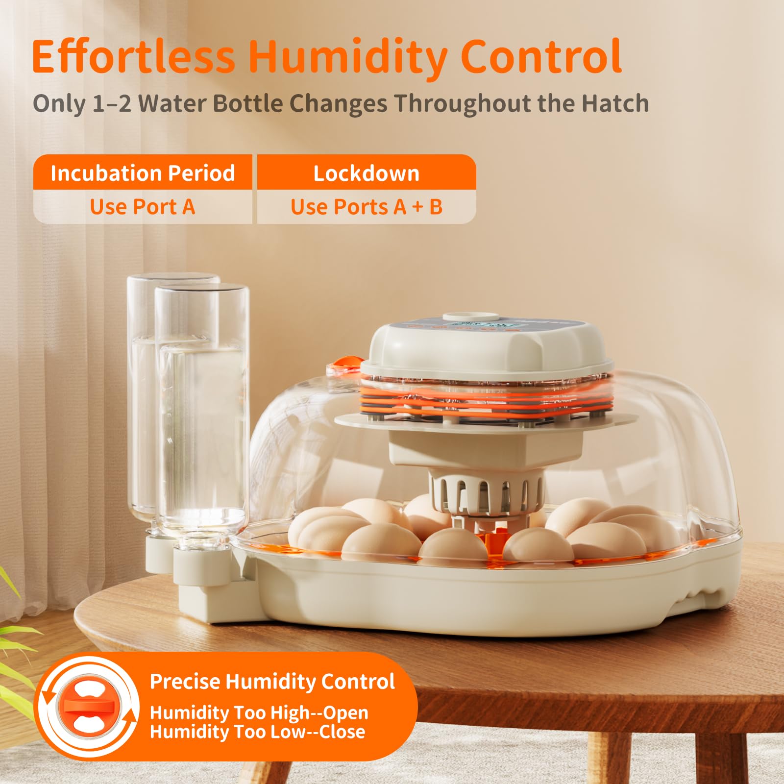 Apdoe HatchElite auto water refill maintains stable humidity without frequent checks.