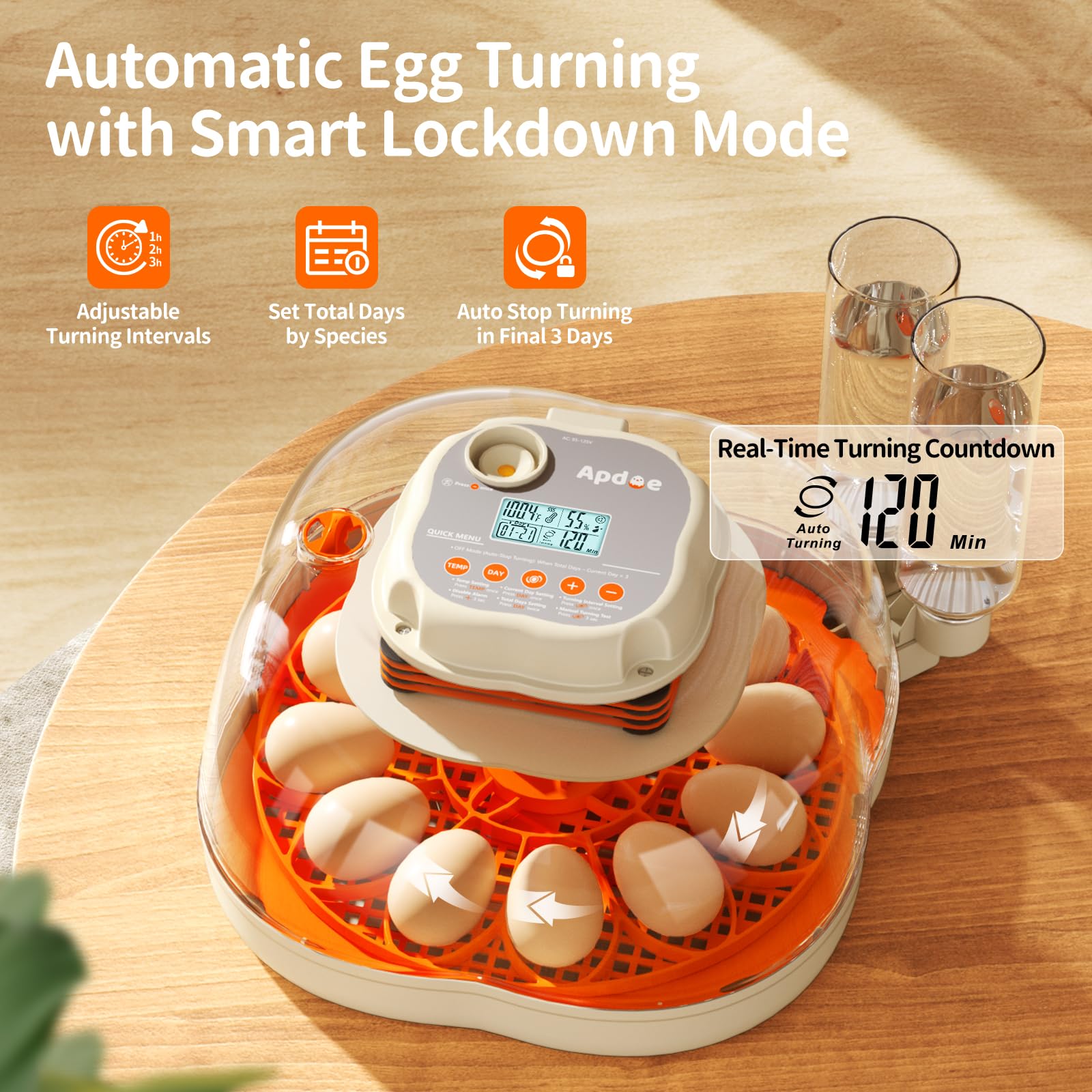 Apdoe HatchElite lockdown feature ensures safe, predictable hatching during final days.