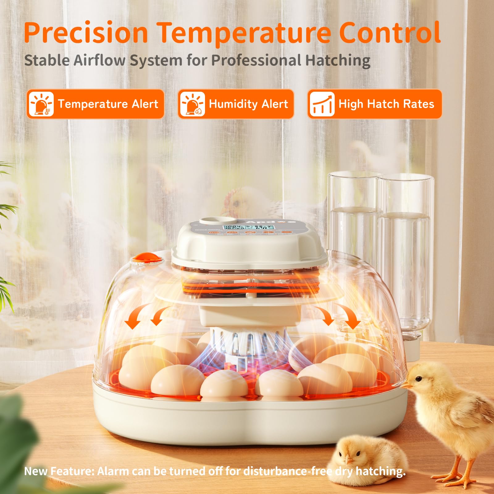 Apdoe HatchElite temperature and humidity alerts help you monitor conditions.