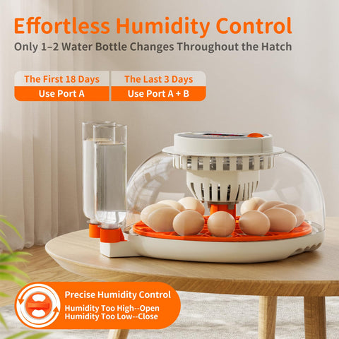 Apdoe HatchPro 12 temperature and humidity display aids precise control.