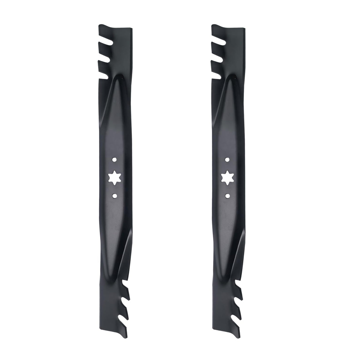 Apeixoto 2-pack 42-inch blades with serrated edges for precise mulching and lawn care.