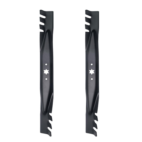 Apeixoto 2-pack 42-inch blades with serrated edges for precise mulching and lawn care.