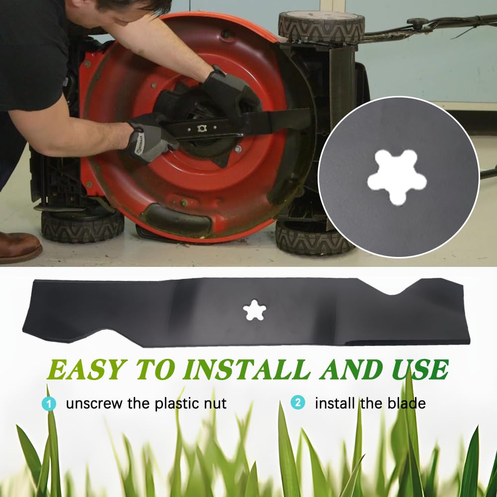 Apeixoto Z254 blades shown in packaging for quick swaps on a 54-inch mower.
