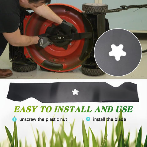 Apeixoto Z254 blades shown in packaging for quick swaps on a 54-inch mower.
