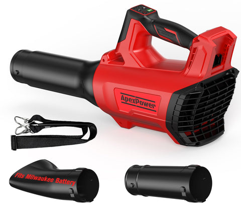 APEXPOWER cordless blower front view showing compact design for easy storage.