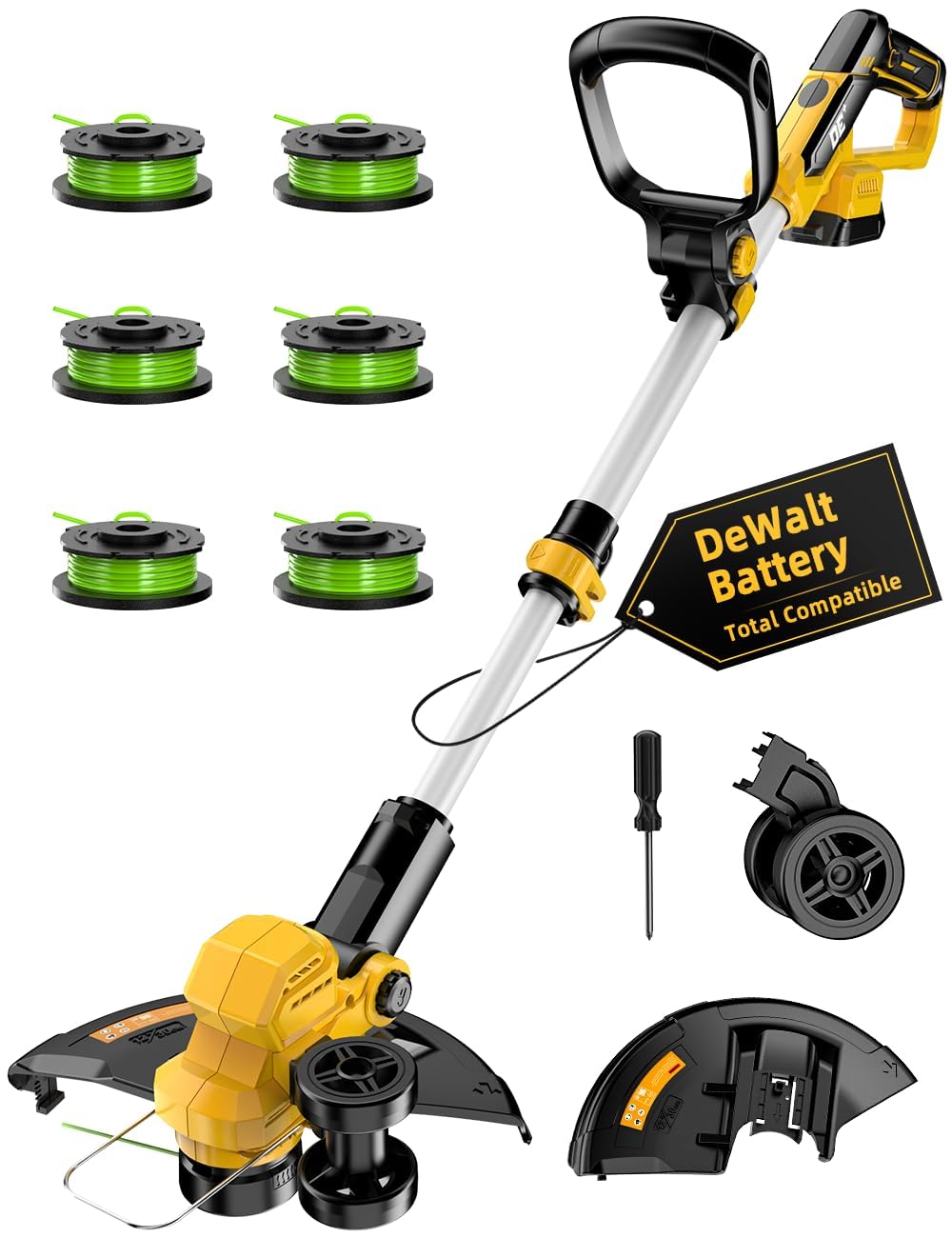 APEXPPOWER cordless weed wacker with DeWalt 20V battery compatibility for flexible power