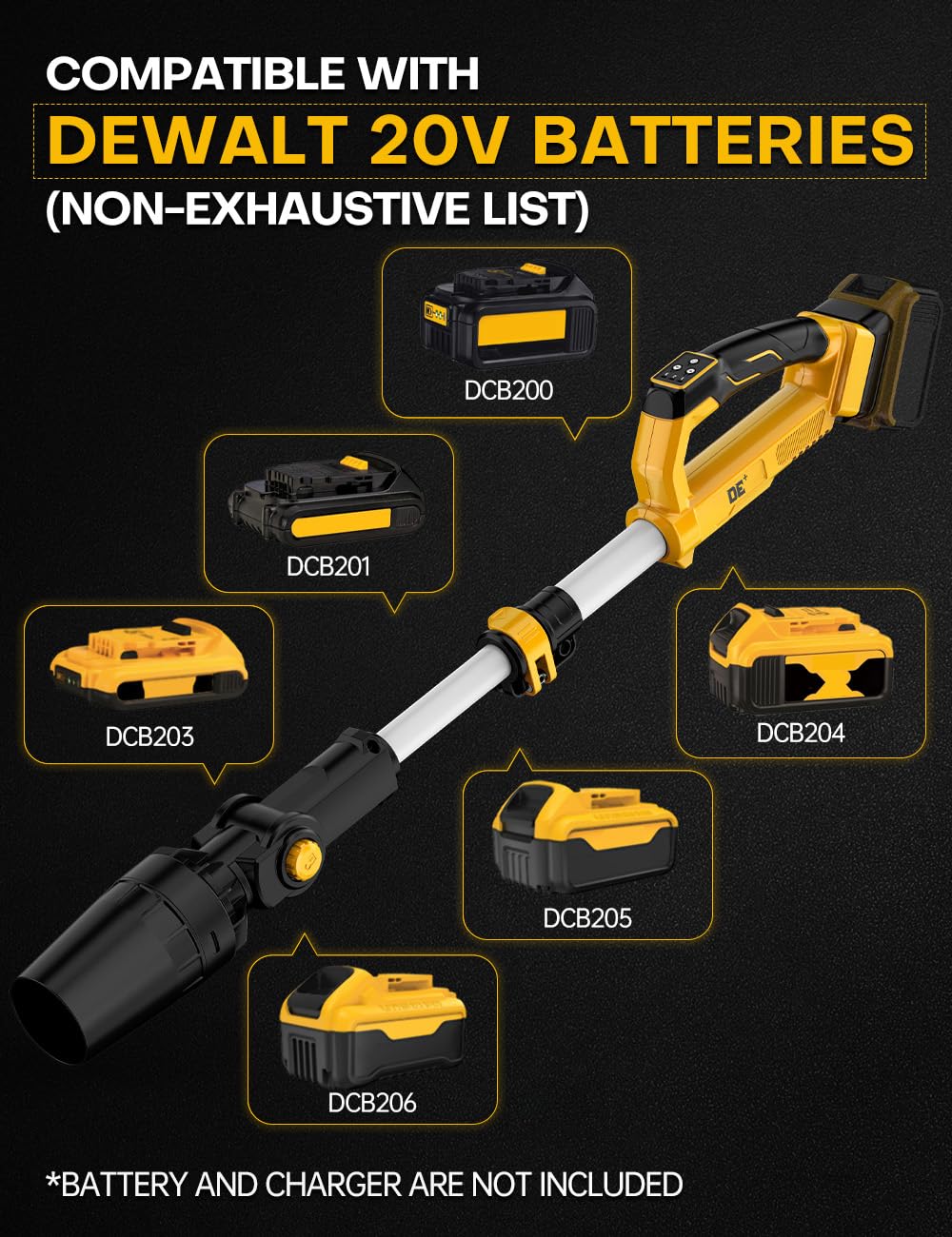 APEXPPOWER leaf blower includes lock-on switch for continuous airflow