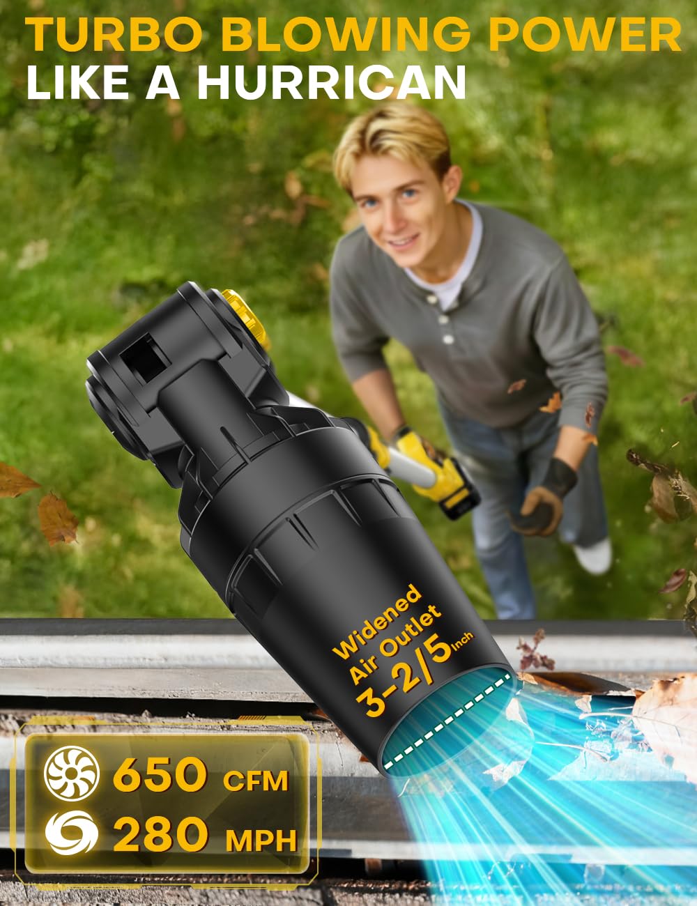 APEXPPOWER leaf blower with 36 inch telescopic pole for hard-to-reach areas