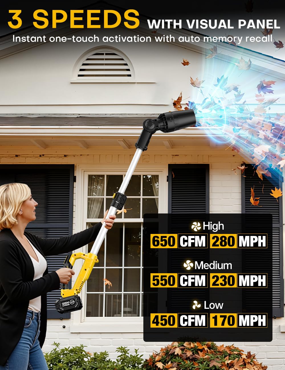 APEXPPOWER leaf blower features 60 degree adjustable head for precise direction