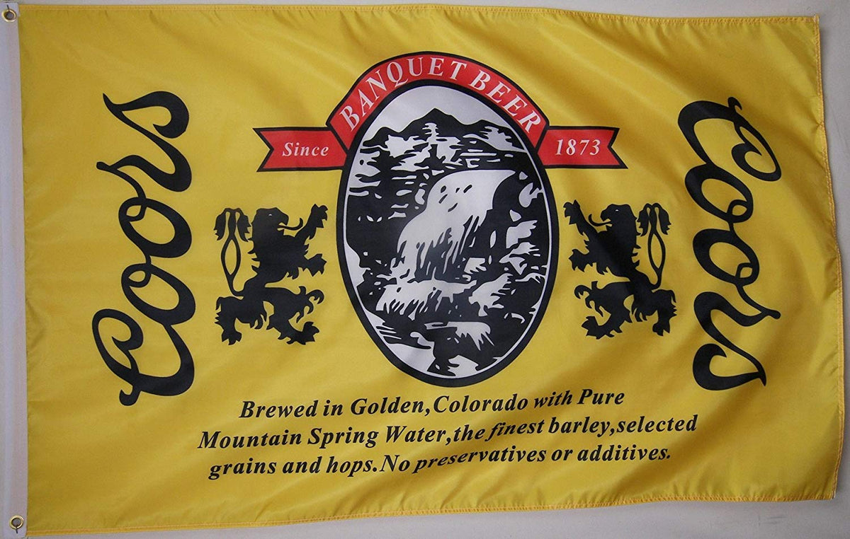 APFoo Coors Banquet flag banner for indoor/outdoor use with brass grommets for easy mounting.