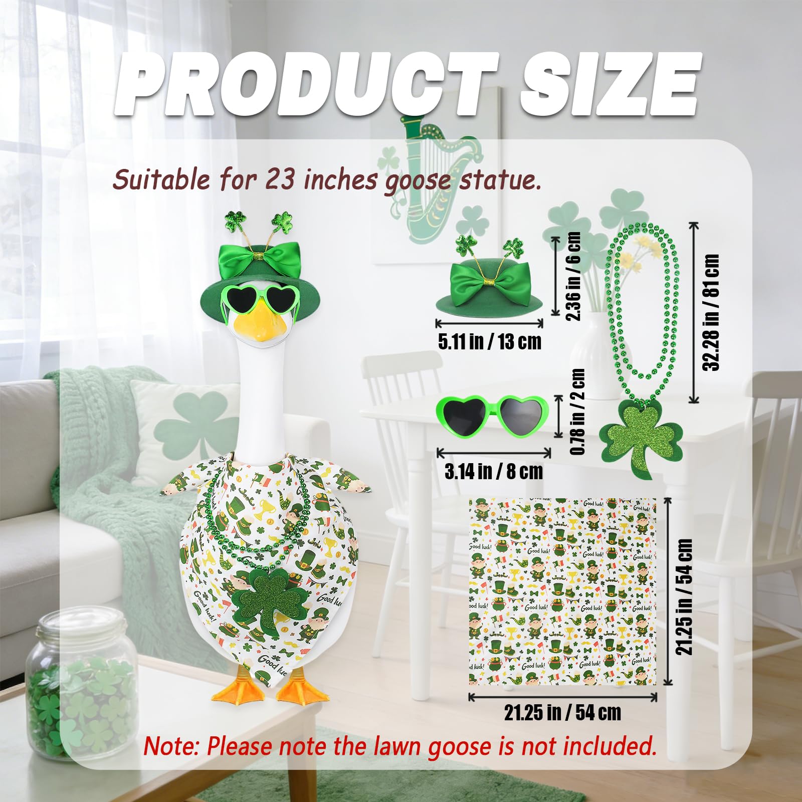 APHIUFR clover necklace complements St. Patrick's Day accents on statue.
