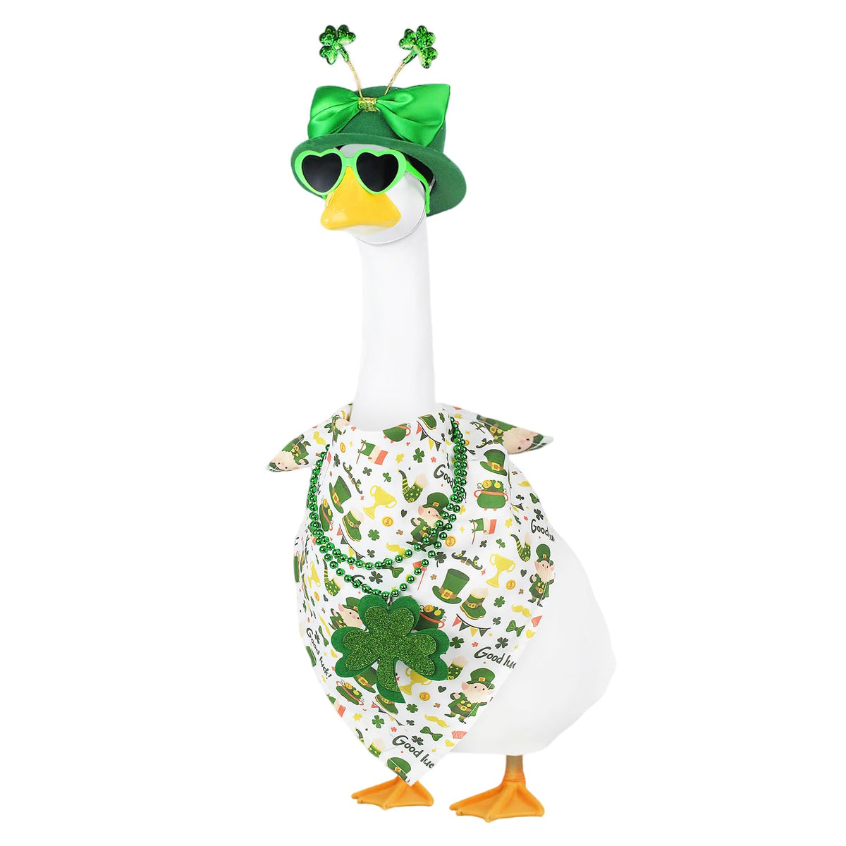 APHIUFR St. Patrick's Day goose outfit set for porch geese enhances festive yard decor.