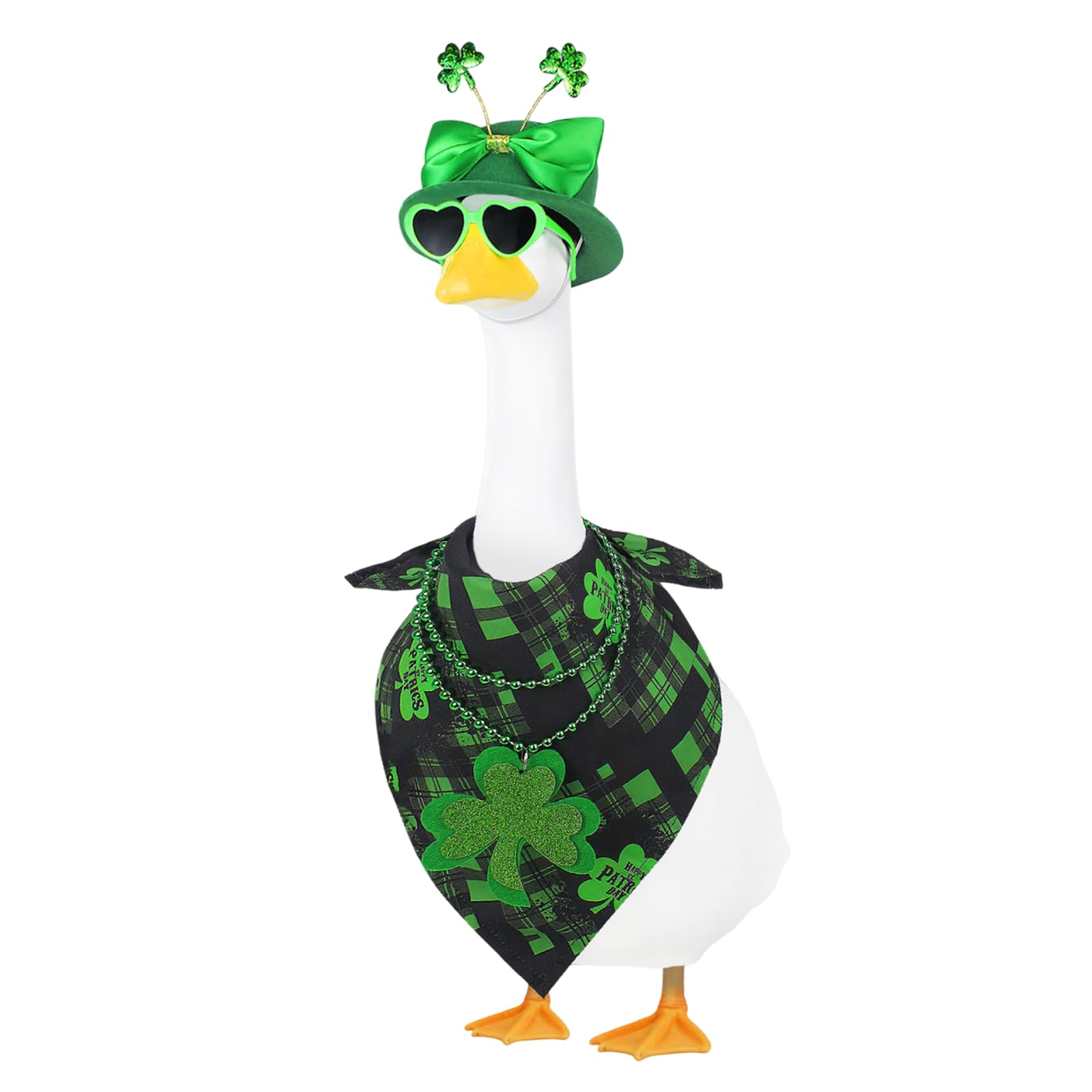APHIUFR goose outfit with green bib enhances yard charm for St. Patrick's Day décor.