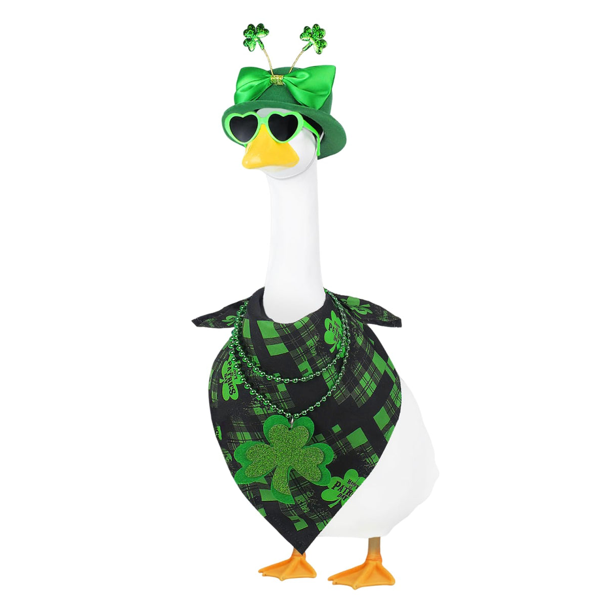 APHIUFR goose outfit with green bib enhances yard charm for St. Patrick's Day décor.
