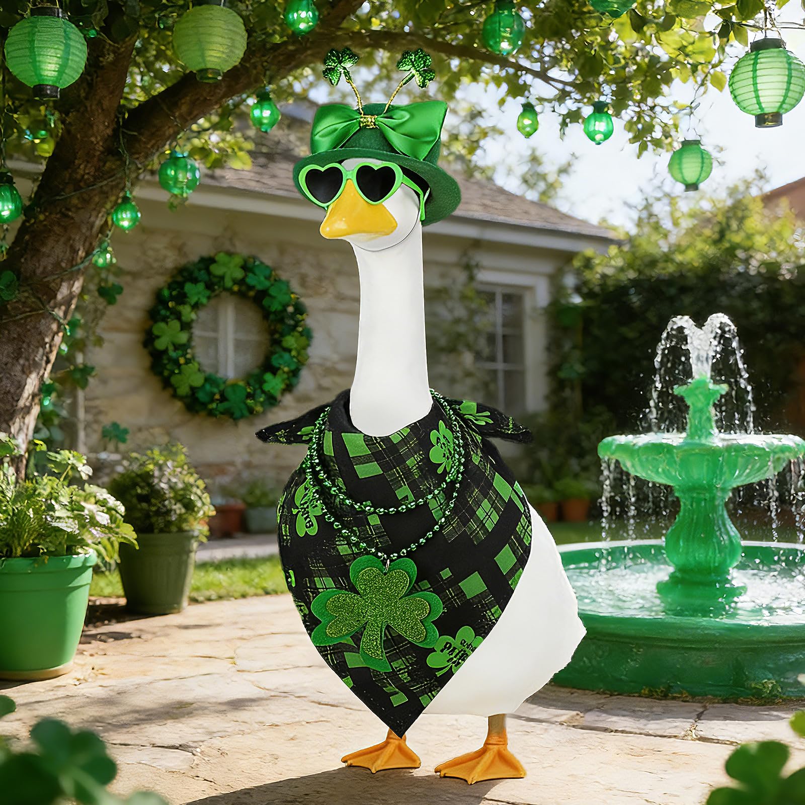 APHIUFR 23-inch goose statue setup for festive garden display.