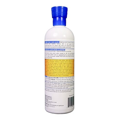 API POND ACCU-CLEAR bottle back with usage directions for weekly use.