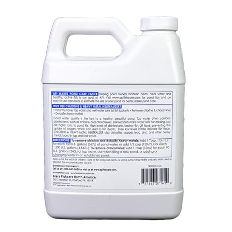 Close-up of API Pond Neutralizer label showing instant chlorine removal
