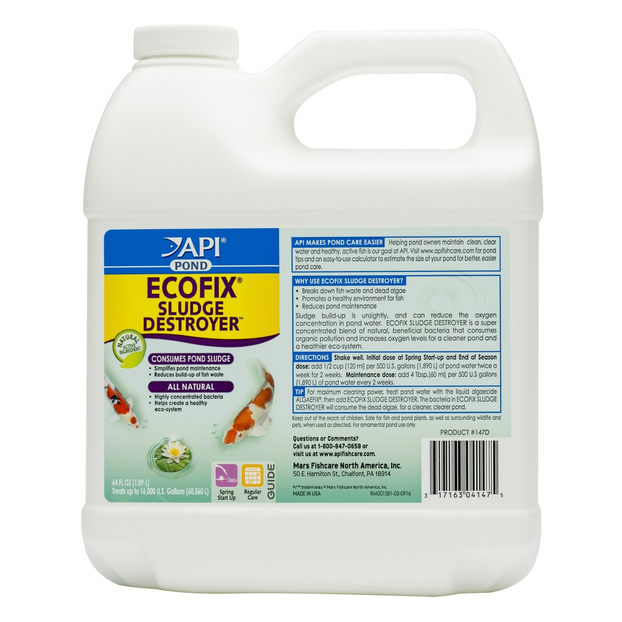 API POND ECOFIX 64oz bottle shown for clearer pond water and easier maintenance.