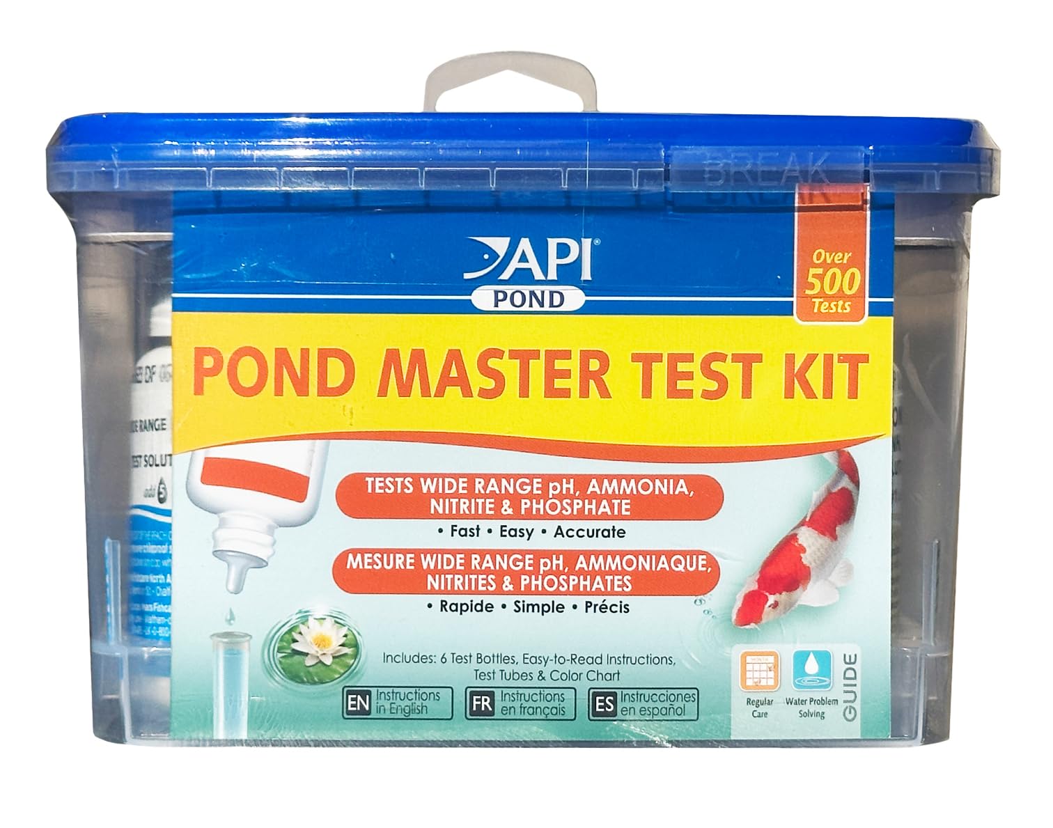 API Pond Master Test Kit with solutions and tubes for accurate pond water testing.