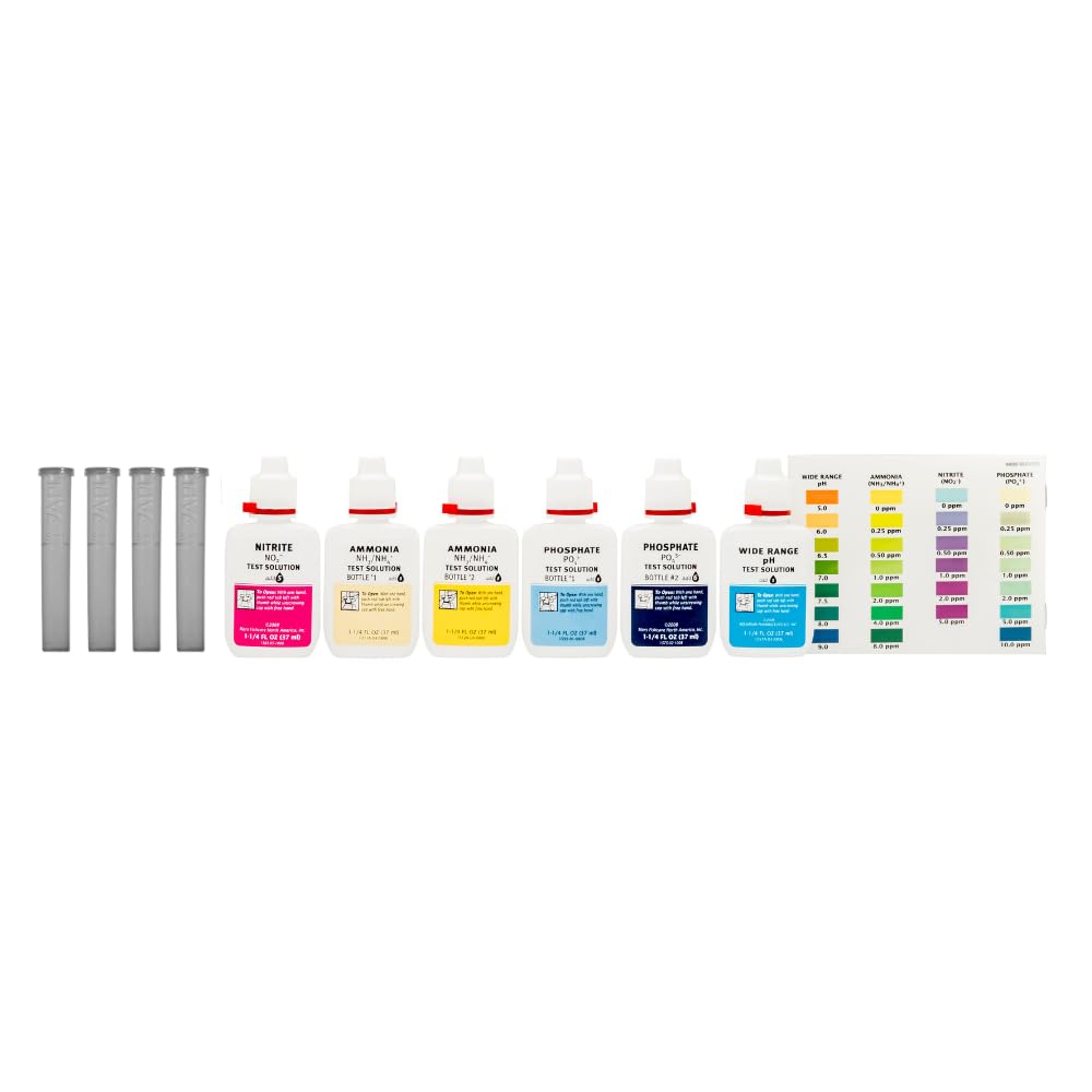 API Pond Master Test Kit test tubes organize samples for reliable testing.