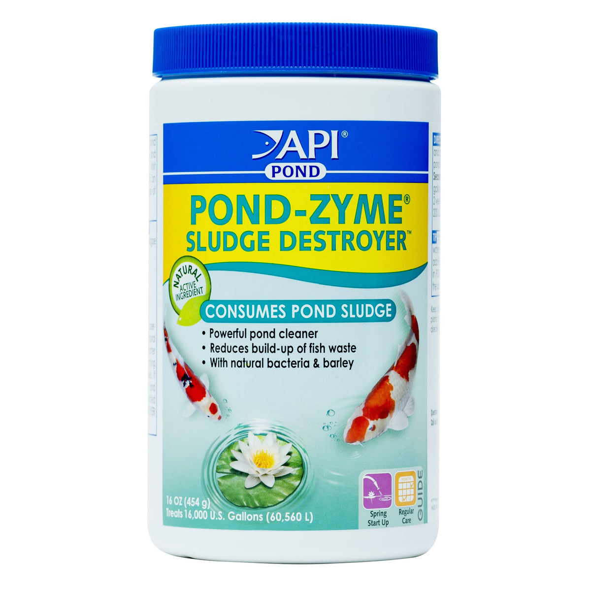 API POND-ZYME Sludge Destroyer bottle ready for use in ornamental ponds.