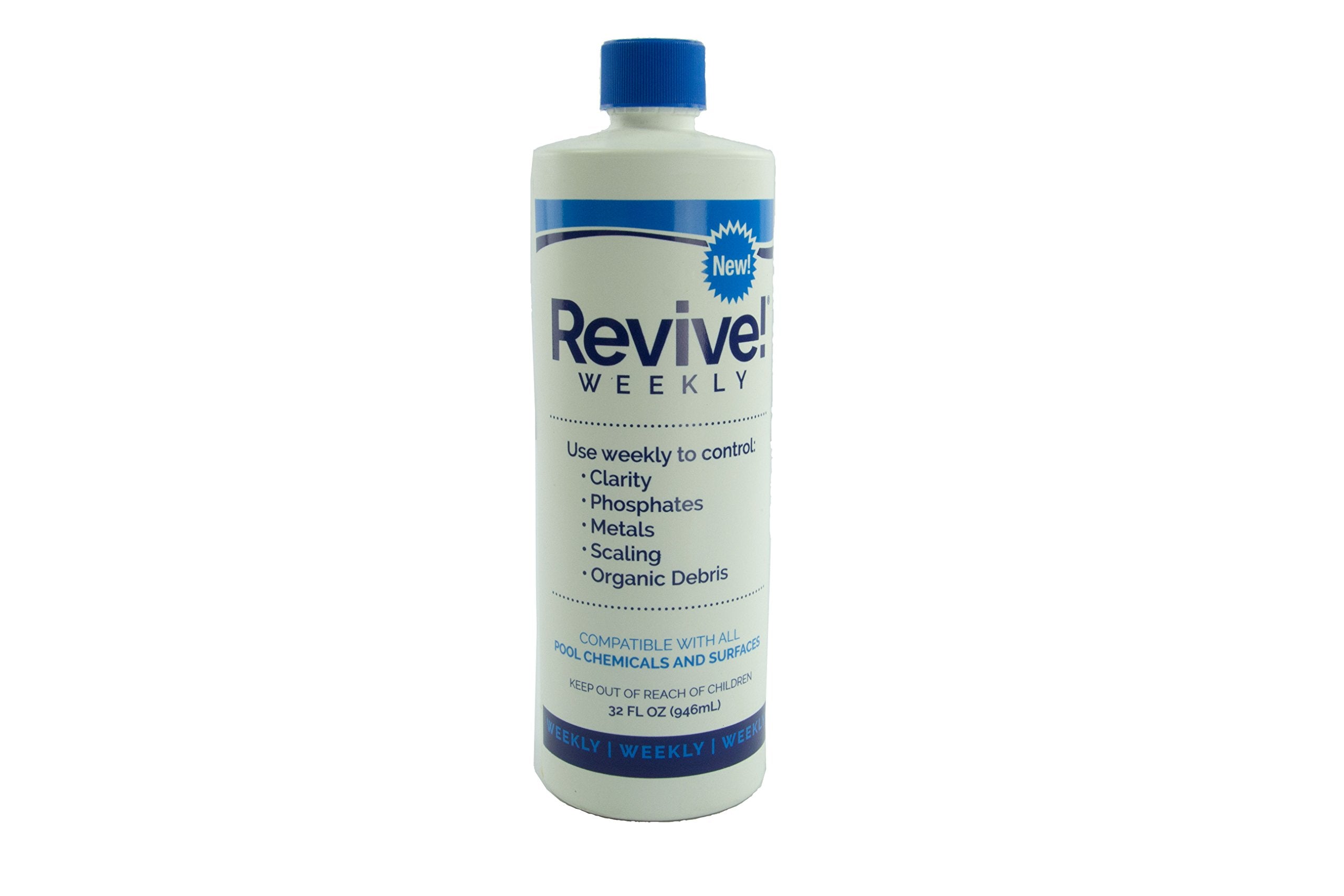 API Water Revive! Weekly bottle clarity demonstrates easy dosing for clearer pool water.