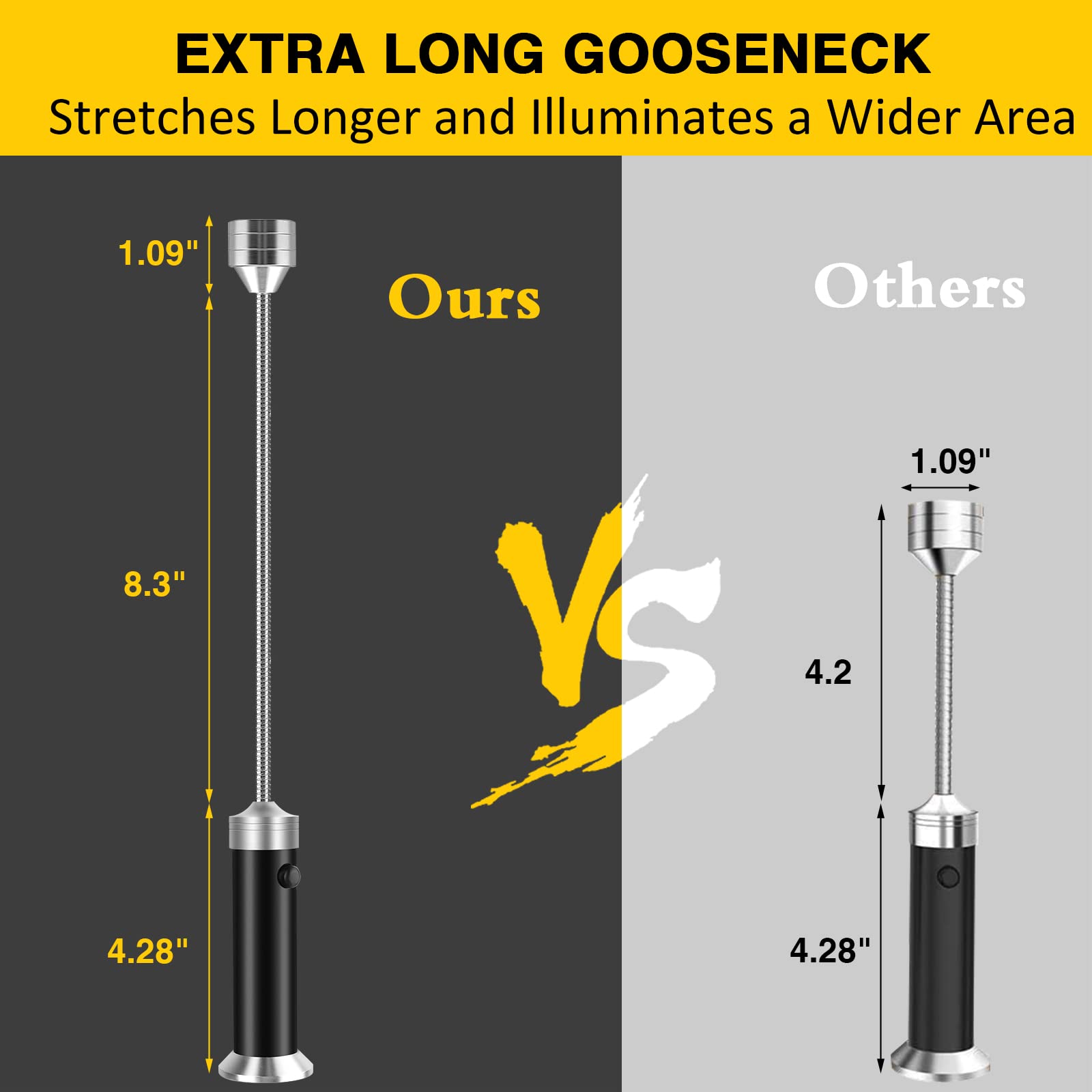 Apicey grill light with extended gooseneck reaches hard-to-see spots.