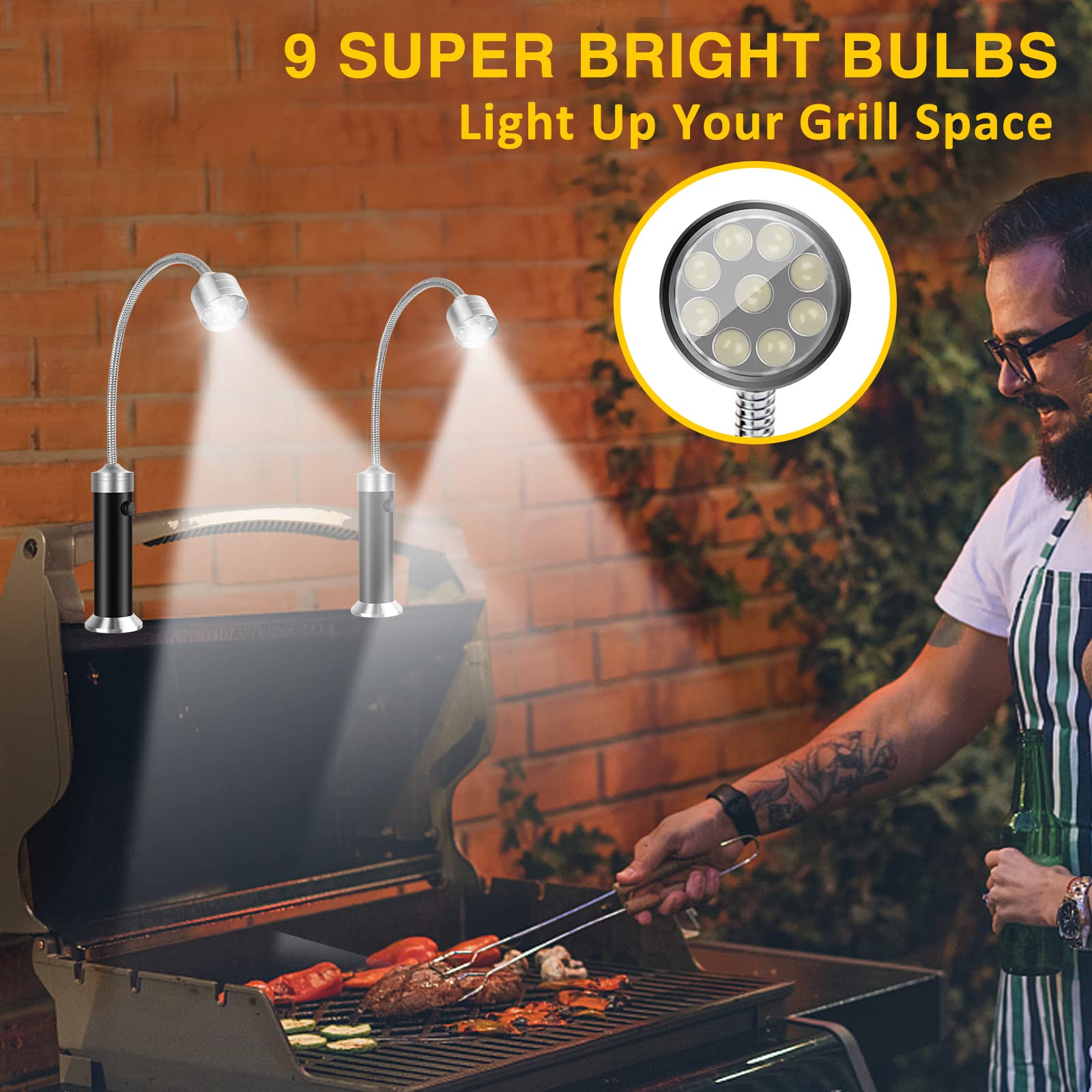 Apicey LED grill light with 360-degree gooseneck offers precise angle control.