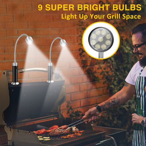 Apicey LED grill light with 360-degree gooseneck offers precise angle control.