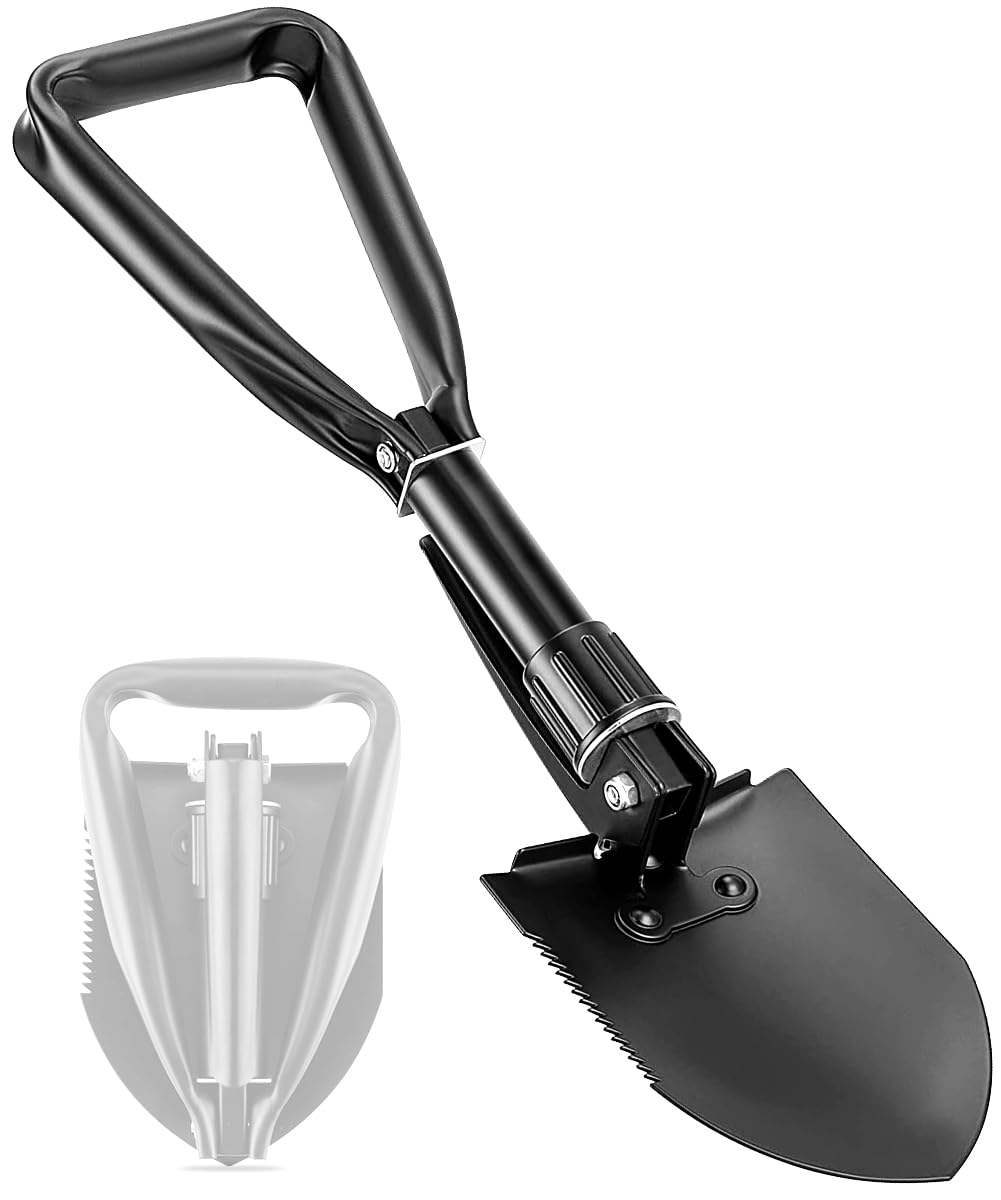 Apidgrowth camping shovel extended to 18.5 inches for versatile outdoor digging.