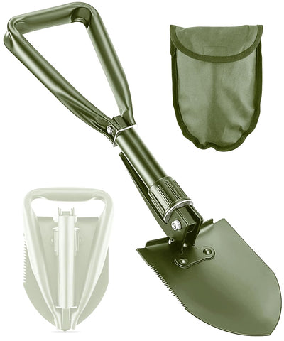 Apidgrowth folding shovel folded compact for easy transport on trips.