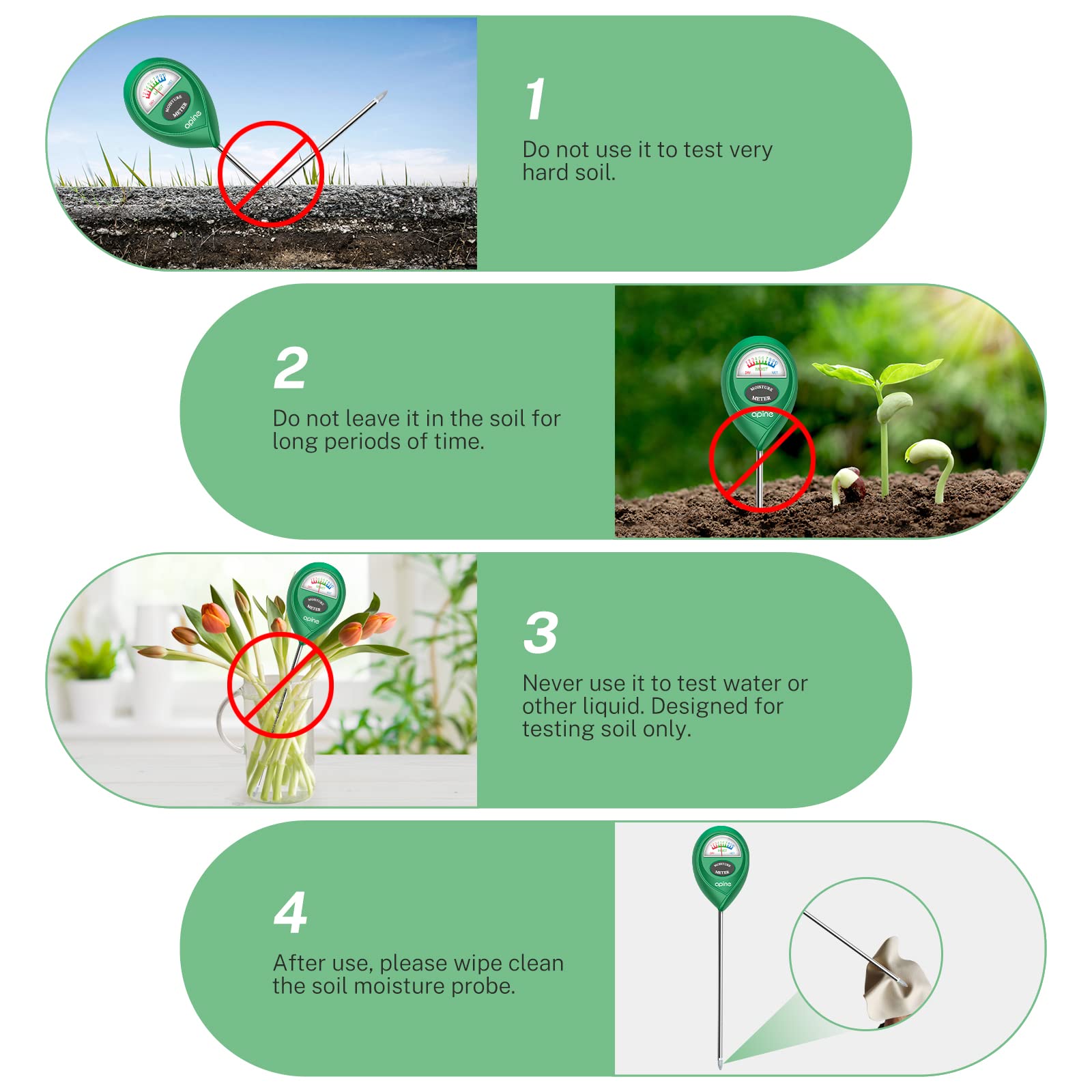 Apine battery-free moisture meter for simple garden readings anywhere.