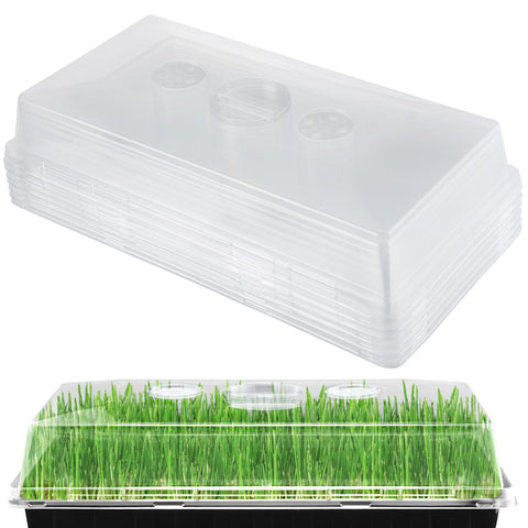 Apipi 4-inch humidity dome stacked, ready for seed trays to support moisture balance.