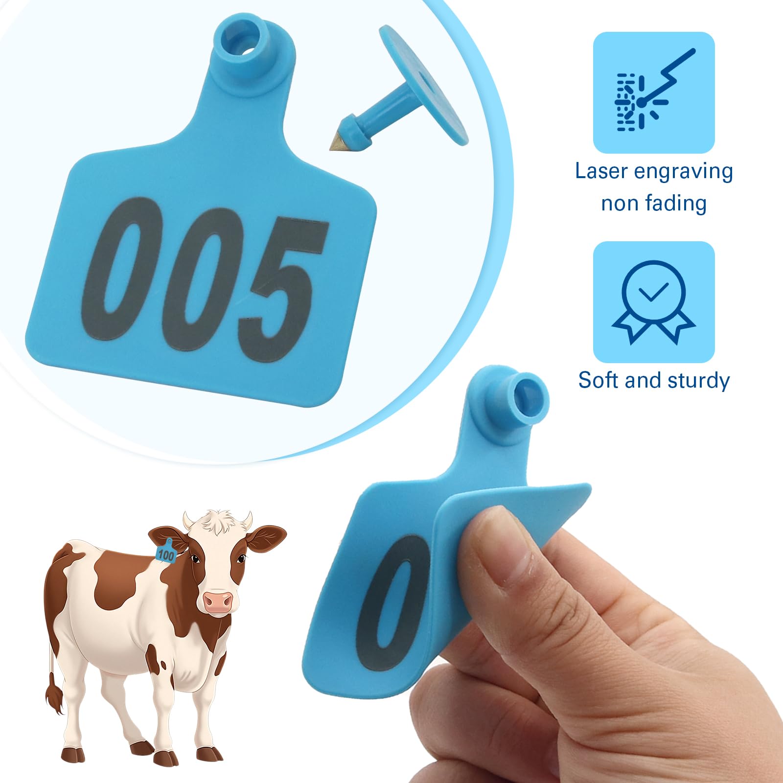 APlayfulBee blue cattle ear tags on cows for easy herd management