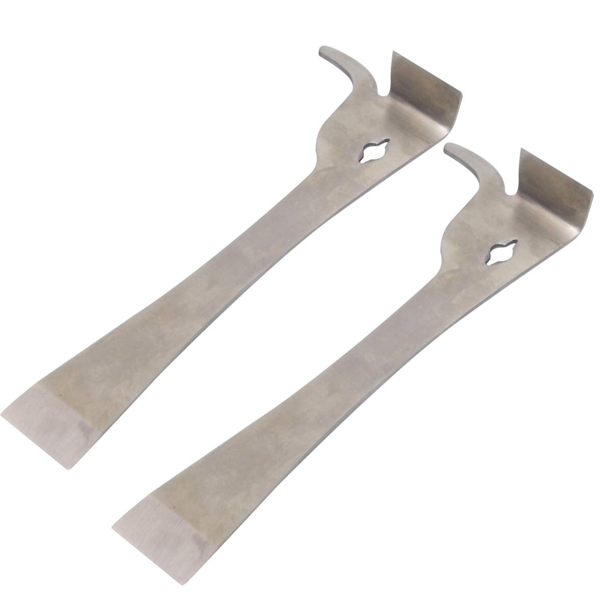 APlayfulBee hive scraper tools, J-hook front view; sturdy stainless steel for frames.