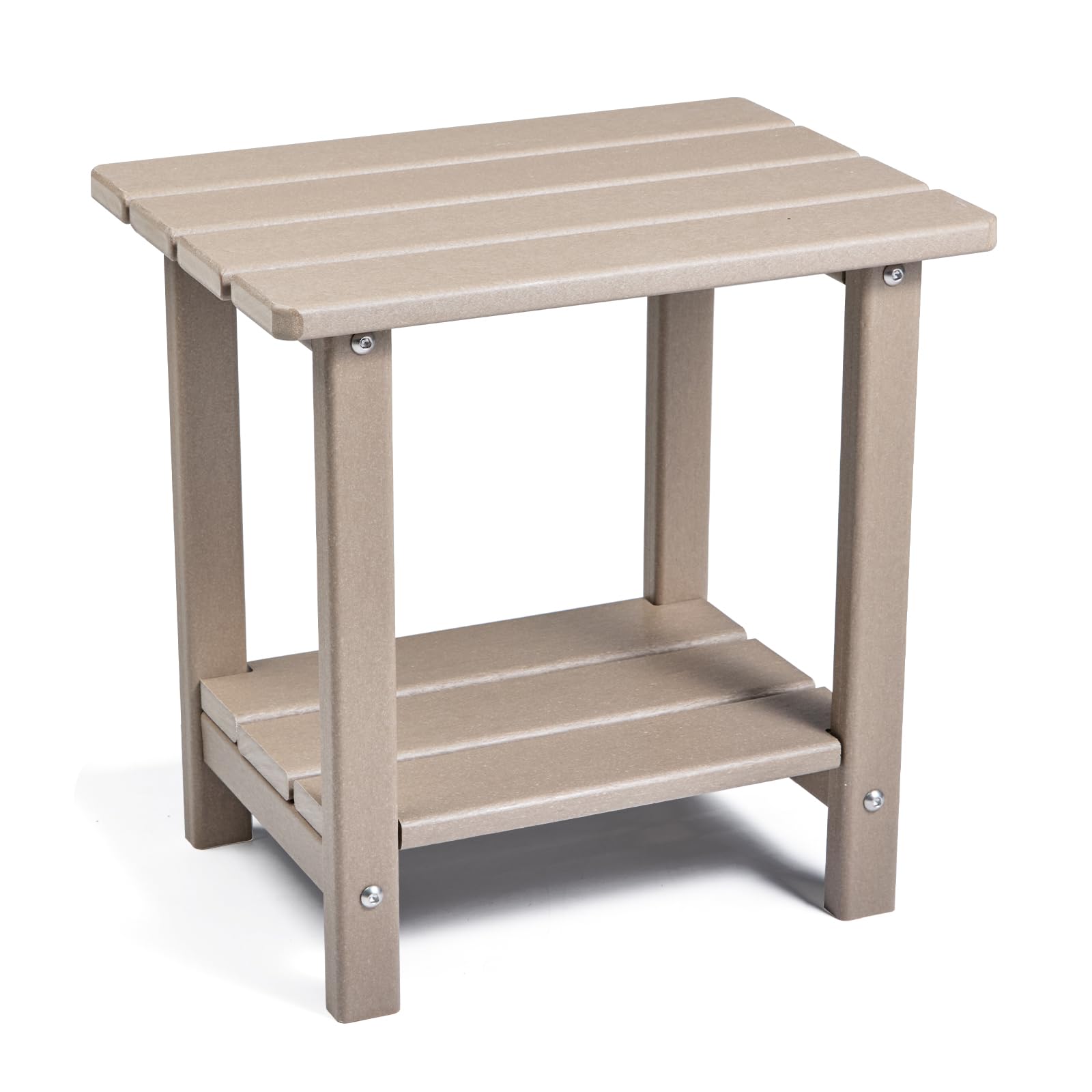 Apolimi Adirondack outdoor side table with two tiers for convenient storage.