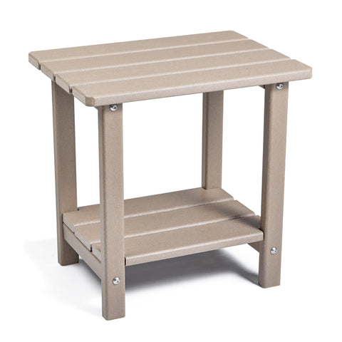 Apolimi Adirondack outdoor side table with two tiers for convenient storage.