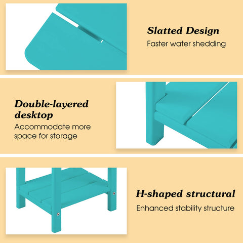 Weather-resistant material and wood-like finish on Apolimi table