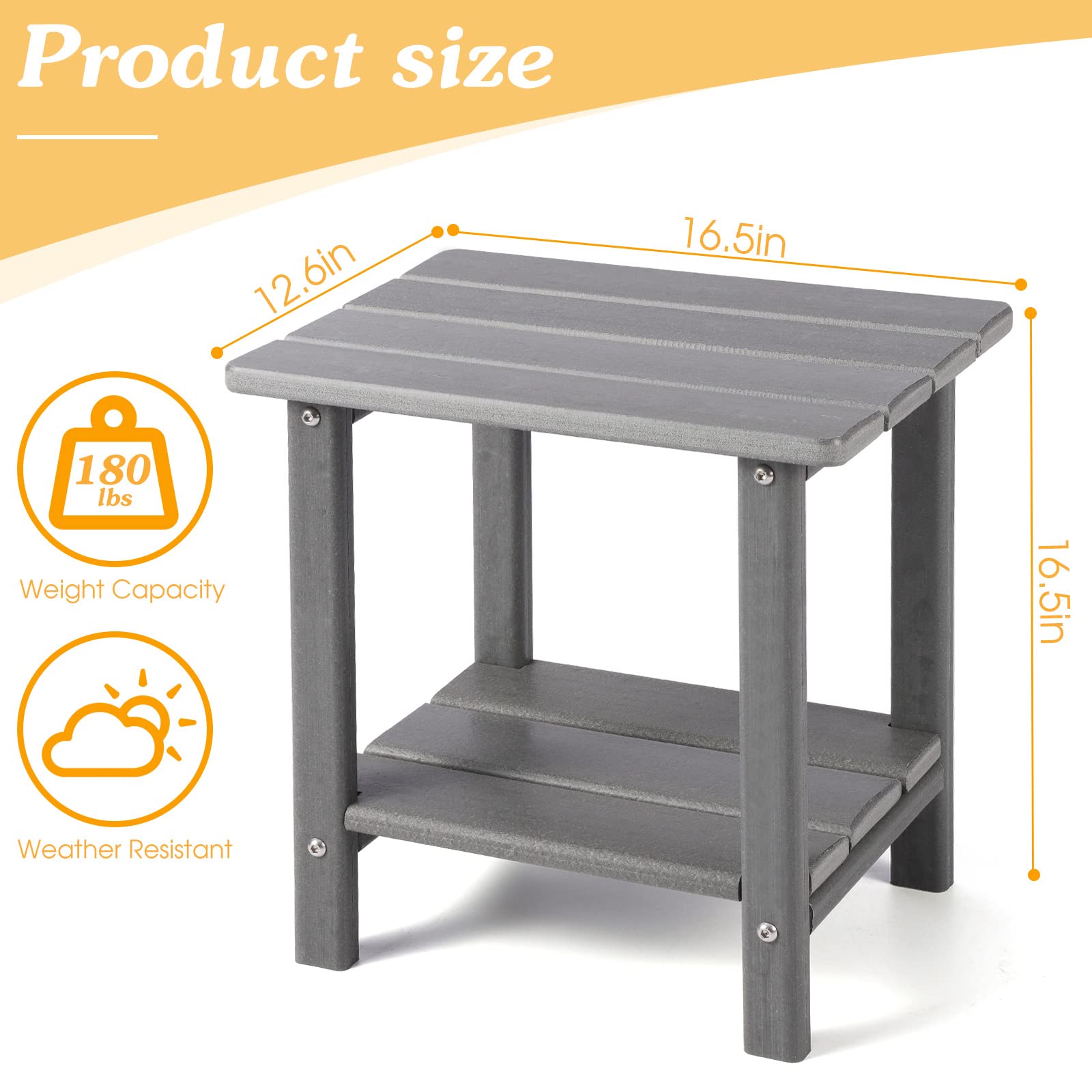 Apolimi Adirondack side table, 16.5 inches wide, fits beside chairs.